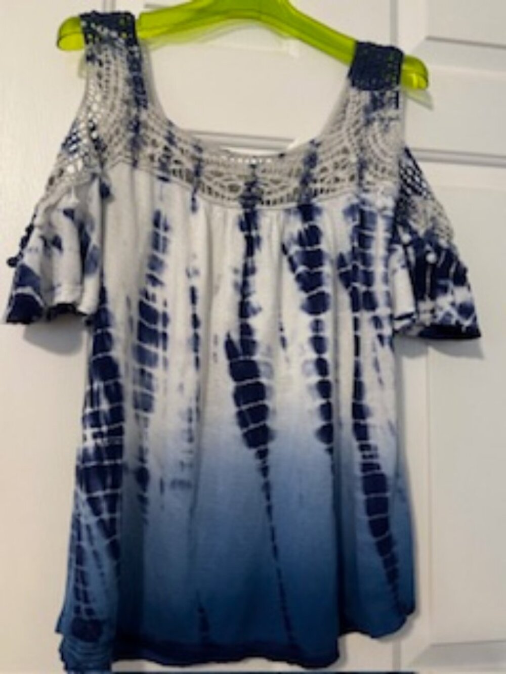 Vintage America Tie Dyed Crochet Cold Shoulder Top sz S/M